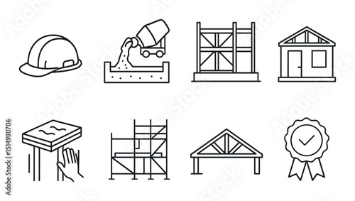 Construction and building linear icons set – outline, architecture and development symbols