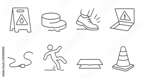 Safety hazard line icons set – warning, danger and precautionary symbols