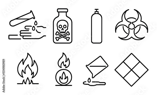 Chemical hazard silhouette icons set – warning, safety, and danger symbols