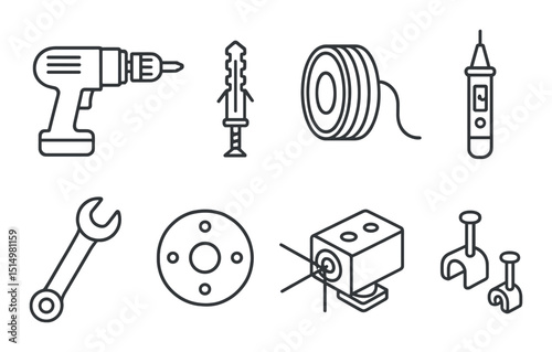 Cctv installation outline icons set – security, surveillance and equipment symbols