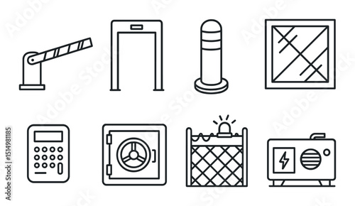 Security infrastructure linear icons set – protection, defense and safety symbols