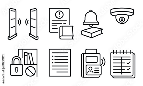 Library management line icons set - catalog, organization, and collection symbols