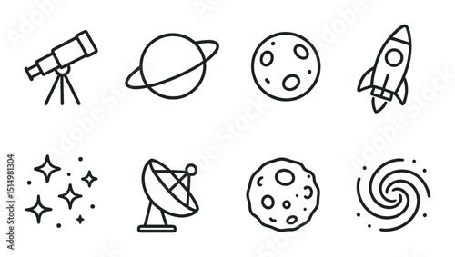 Astronomy outline icons set – celestial, space and galaxy symbols for your design