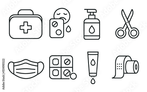 Medical and health care icons set – outline, wellness and hygiene symbols