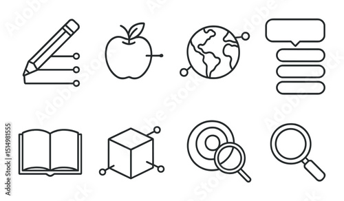 Education linear icons set – outline, learning and study visual symbols