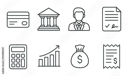 Financial services linear icon set. banking, economy, and finance symbols