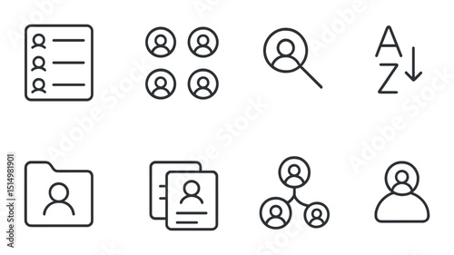 User directory outline icons set – simple, interface and profile management symbols
