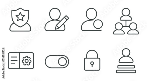 User roles silhouette icons set – simple, role management and permission symbols