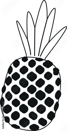 Pineapple tropical fruit black-and-white vector illustration