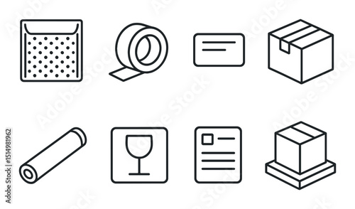 Mailing supplies line icons set – packaging, shipping and delivery essentials