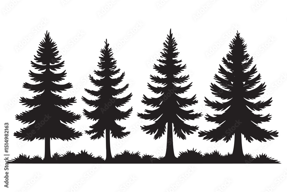 Obraz premium Silhouette of Pine Trees on Hill Landscape Vector Illustration