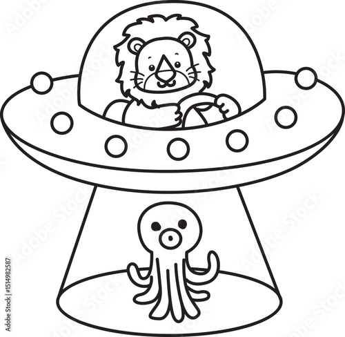 Outline of Cute Lion icon. Lineart of Funny baby Lion animal series stock illustration. life of fluffy Lion designs.