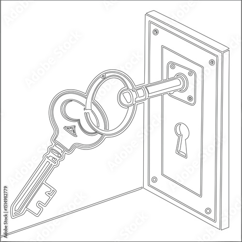 An antique silver key turning in a metallic keyhole symbolizes the opening of a door to business success and home security