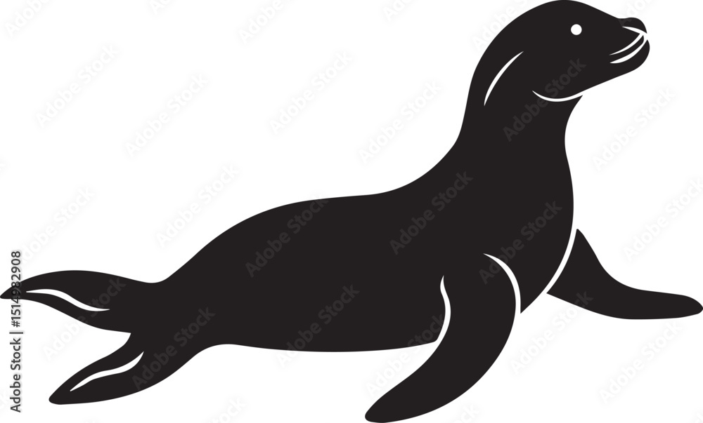Fototapeta premium Seal Silhouette Lying on Belly Flat Vector Design