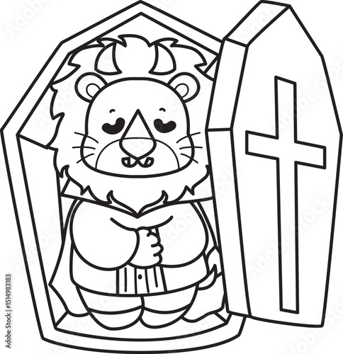 Outline of Cute Lion icon. Lineart of Funny baby Lion animal series stock illustration. life of fluffy Lion designs.