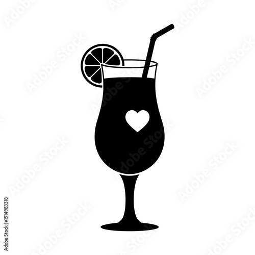 Cocktail drink silhouette with lemon and straw vector