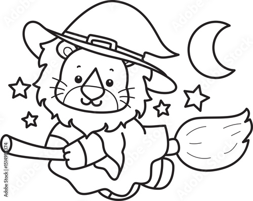 Outline of Cute Lion icon. Lineart of Funny baby Lion animal series stock illustration. life of fluffy Lion designs.