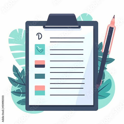 To-Do List: A minimalist illustration of a to-do list on a clipboard with a pen, highlighting the importance of organization, planning, and staying focused.