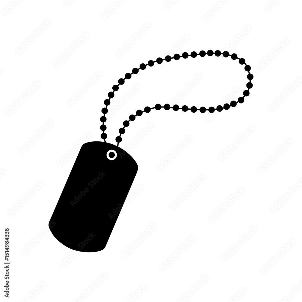 Military dog tag silhouette icon with ball chain