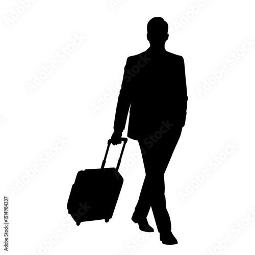 Man walking with suitcase silhouette business travel isolated on transparent background