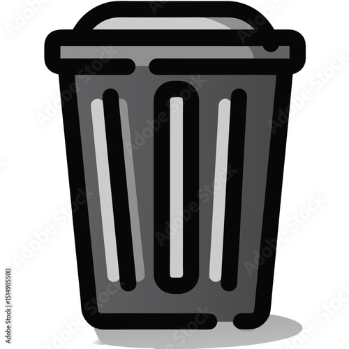 Simple illustrated trash can icon against a black background for waste management needs