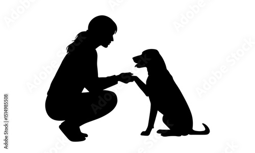 Woman Holding Paws of a Sitting Dog Silhouette