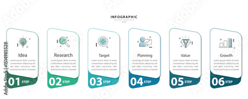Infographic template. 6 Step timeline journey, Flat simple infographics design template. presentation graph. Business concept with numbers 6 options or steps vector illustration.