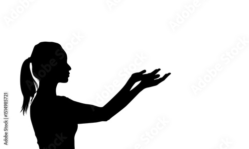 Woman with raised hands silhouette isolated on transparent background