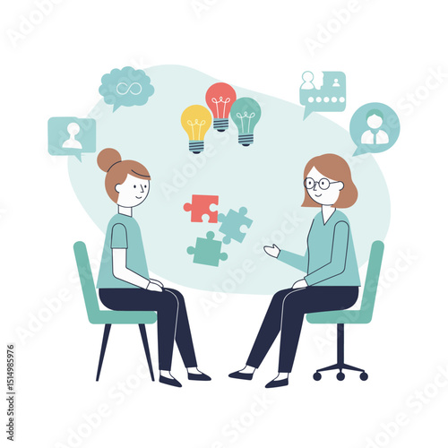 Simple Illustration of a Therapy Session with Ideas and Support

