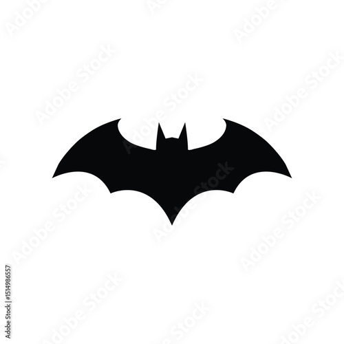 Black bat silhouette on a white background, featuring wide wings and pointed ears. Perfect for Halloween, horror themes, or nocturnal animal concepts in graphic and vector designs.