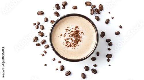 View of coffee cup with latte art straight from above