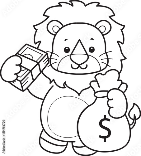 Coloring book of Cute Lion icon. Outline of Funny baby Lion animal series stock illustration. life of fluffy Lion designs.
