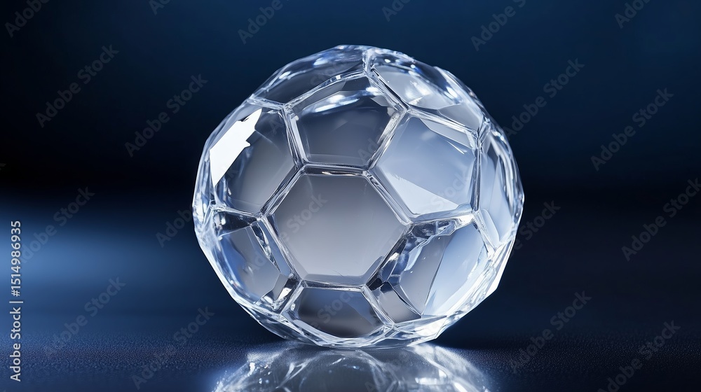Naklejka premium Crystal soccer ball on a dark blue background with the bright light on the edges. 6