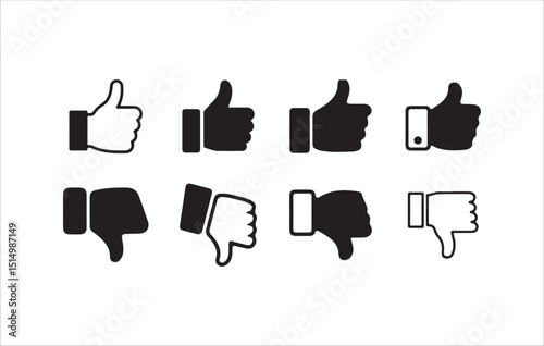 Black and White Thumbs Up and Down Icon Set – Hand Gesture Symbols for Feedback and Voting. Victor illustration 10