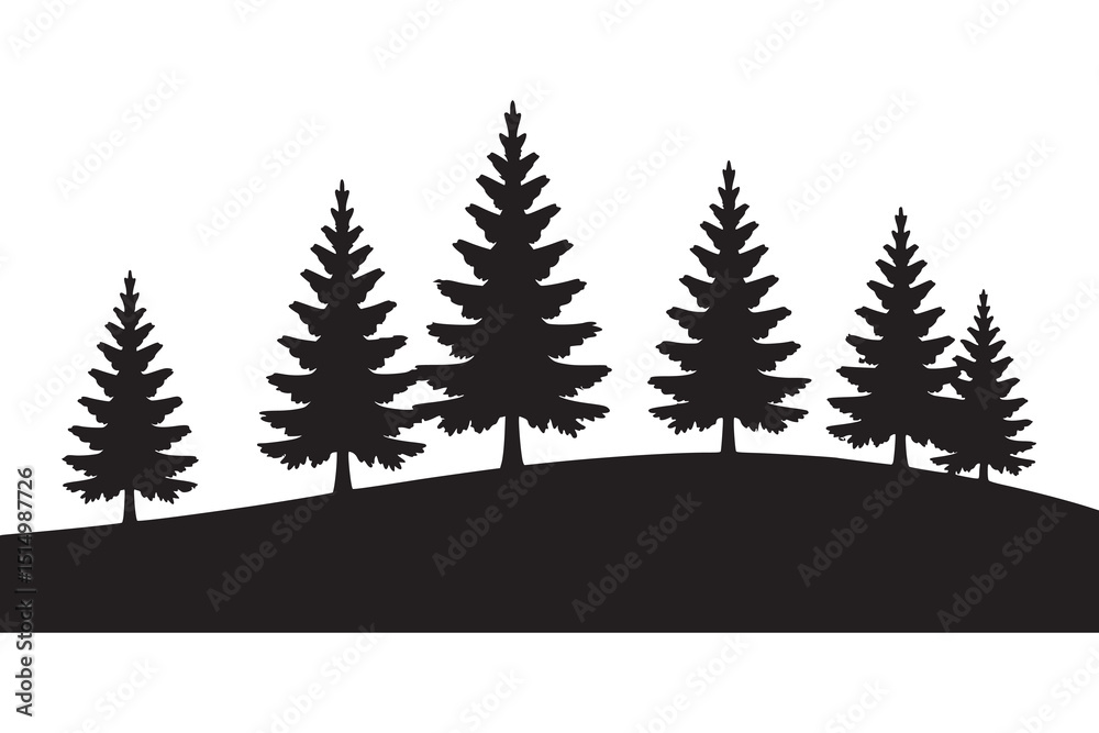 Obraz premium Silhouette of Pine Trees on Hill Landscape Vector Illustration
