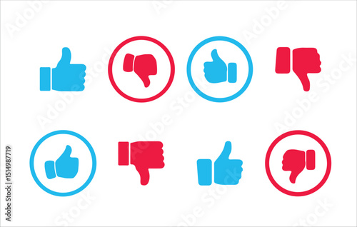 Colorful Thumbs Up and Down Icons – Blue Like and Red Dislike Symbol Set. Victor illustration 10.