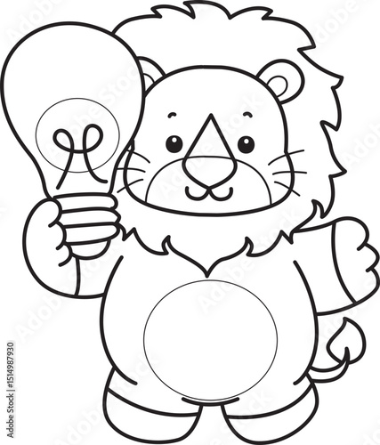 Coloring book of Cute Lion icon. Outline of Funny baby Lion animal series stock illustration. life of fluffy Lion designs.
