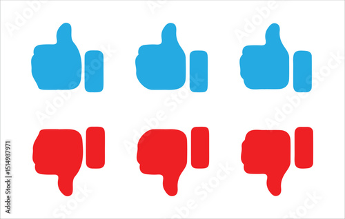 Colorful Thumbs Up and Down Icons – Blue Like and Red Dislike Symbol Set. Victor illustration 10.