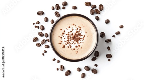 View of coffee cup with latte art straight from above