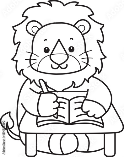 Coloring book of Cute Lion icon. Outline of Funny baby Lion animal series stock illustration. life of fluffy Lion designs.
