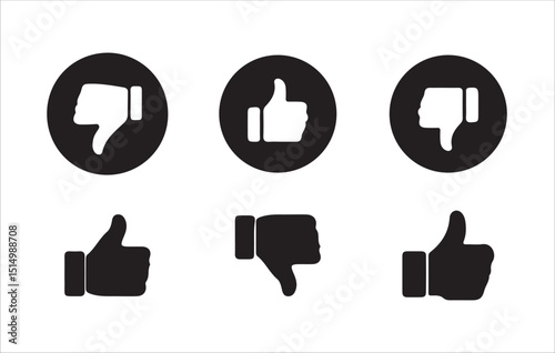 Thumbs Up and Down Icons Set - Like and Dislike Symbols in Black Circle Vector illustration eps 10.
