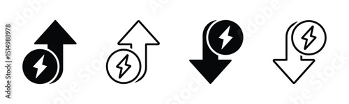 Energy increase and decrease vector icon set.