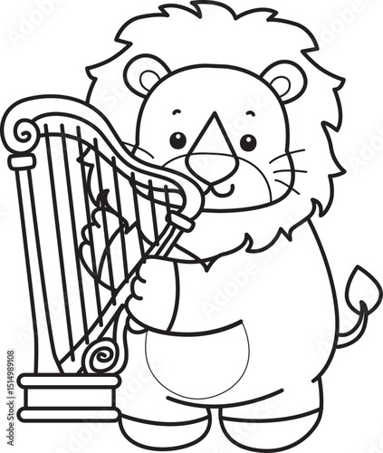 Coloring book of Cute Lion icon. Outline of Funny baby Lion animal series stock illustration. life of fluffy Lion designs.
