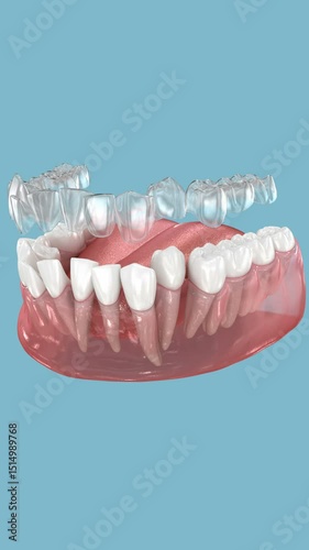 Invisalign braces or invisible retainer make bite correction. 3D animation