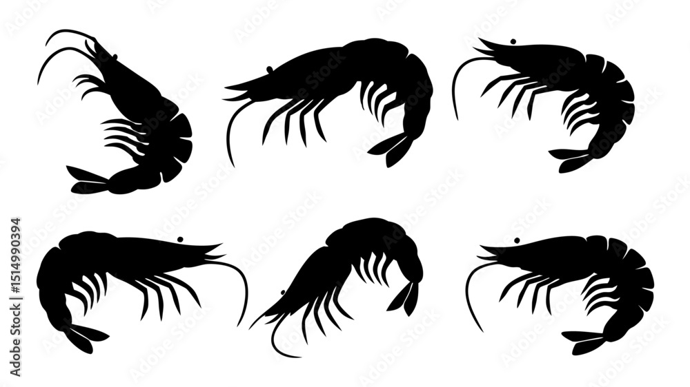 Obraz premium Set of shrimp silhouette vector