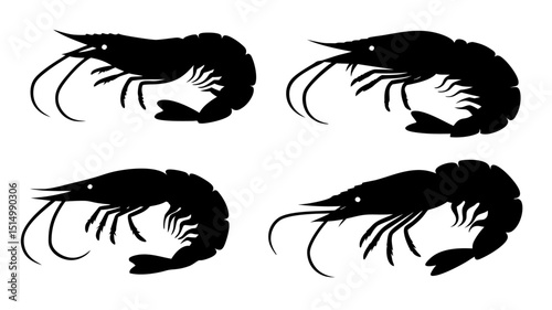 Set of shrimp silhouette vector