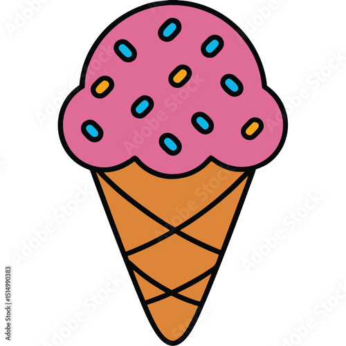 Ice Cream Cone flat vector illustration white background
