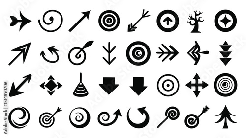Artistic arrow silhouette pack with 30 black icons