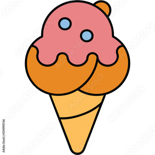 Ice Cream Cone flat vector illustration white background