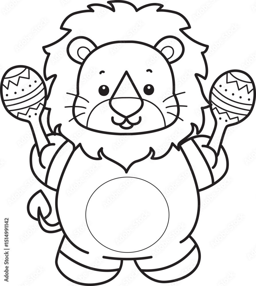 Obraz premium Coloring book of Cute Lion icon. Outline of Funny baby Lion animal series stock illustration. life of fluffy Lion designs. 